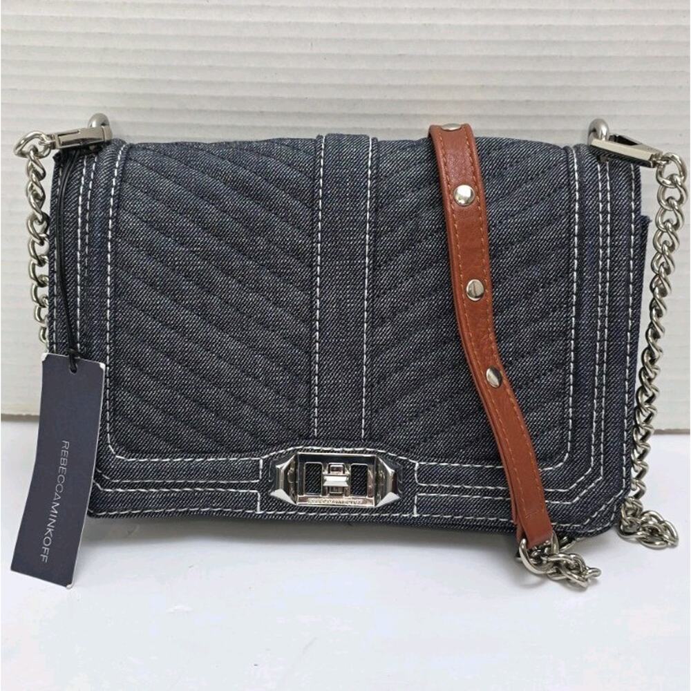 Rebecca‎ Minkoff Chevron Quilted Love Crossbody Dark Denim Crossbody NWT
